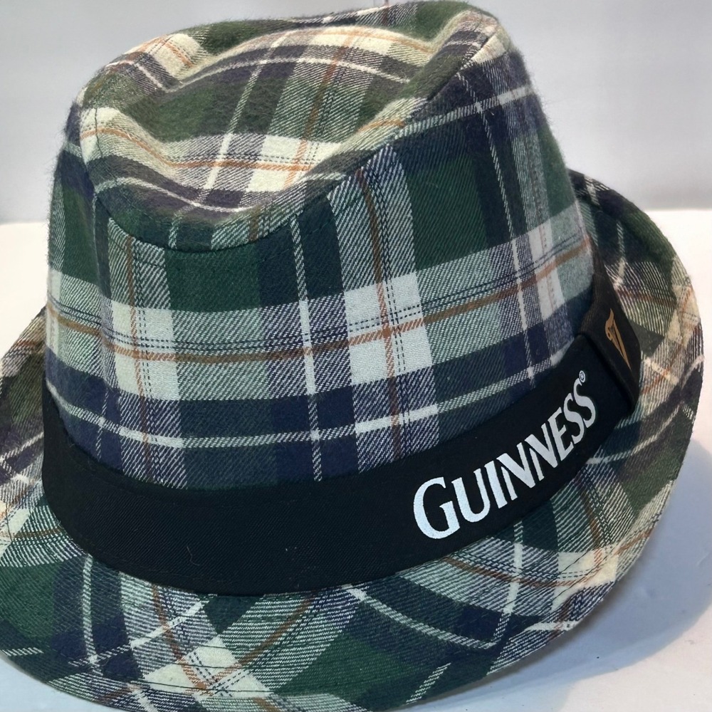 Official Guinness Green Plaid Short Brim Fedora Hat Unisex OSFM Unisex Trilby